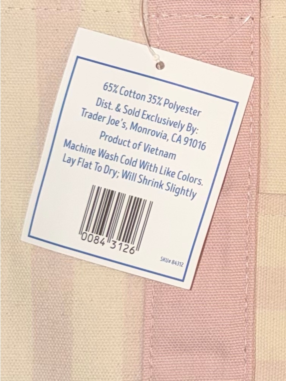 MINI NWT Trader Joe’s Summer Striped Mini Canvas Tote Bag - Cream & Pink - Picture 5 of 5
